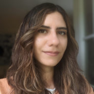 Portrait of Amanda Cox, a person with long wavy brown hair.