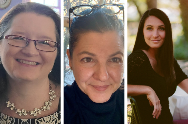 Three head shot portraits of women for a webinar panel.